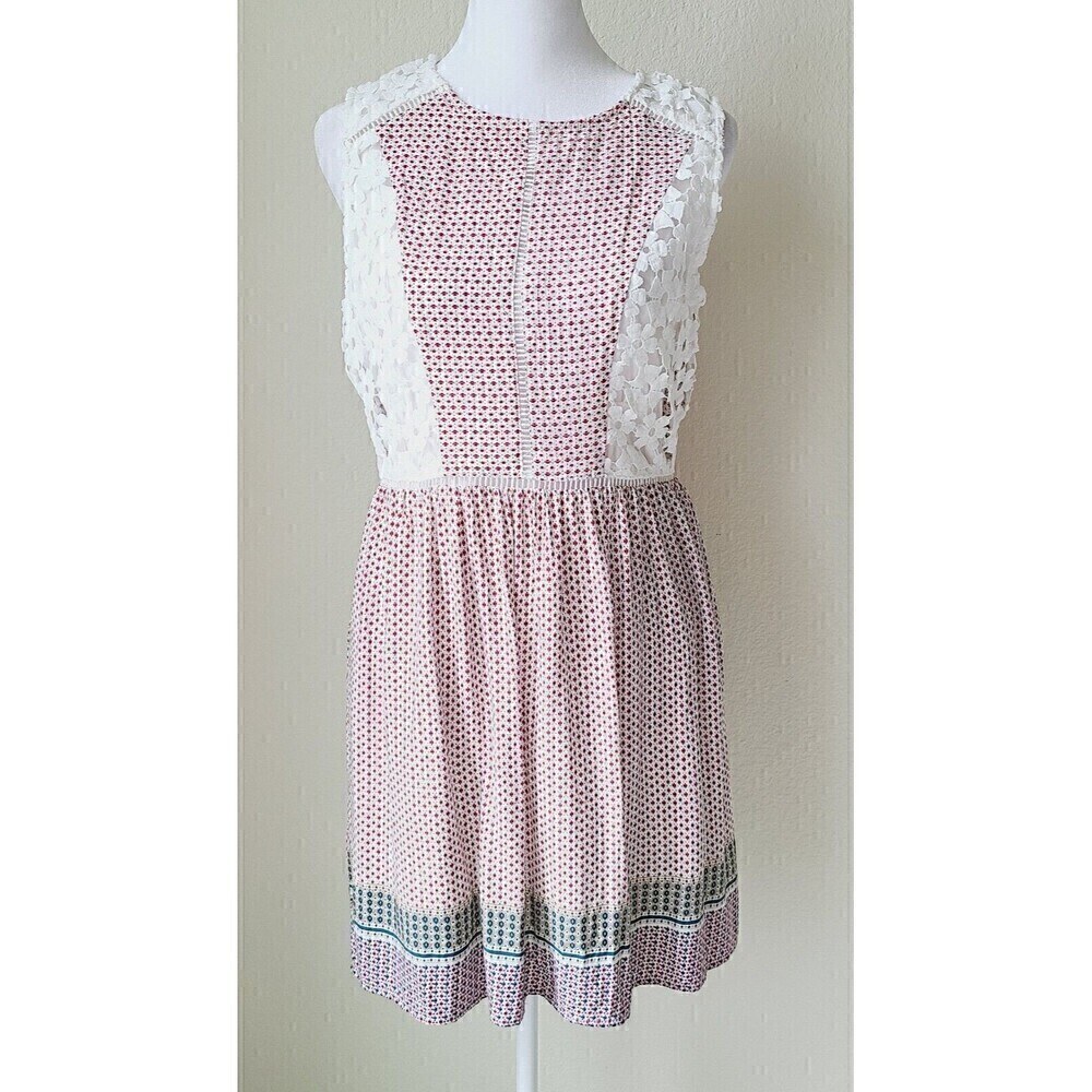 Esley Eyelet Lace Floral Dress‎ Medium Cottagecore Fit & Flare White Red